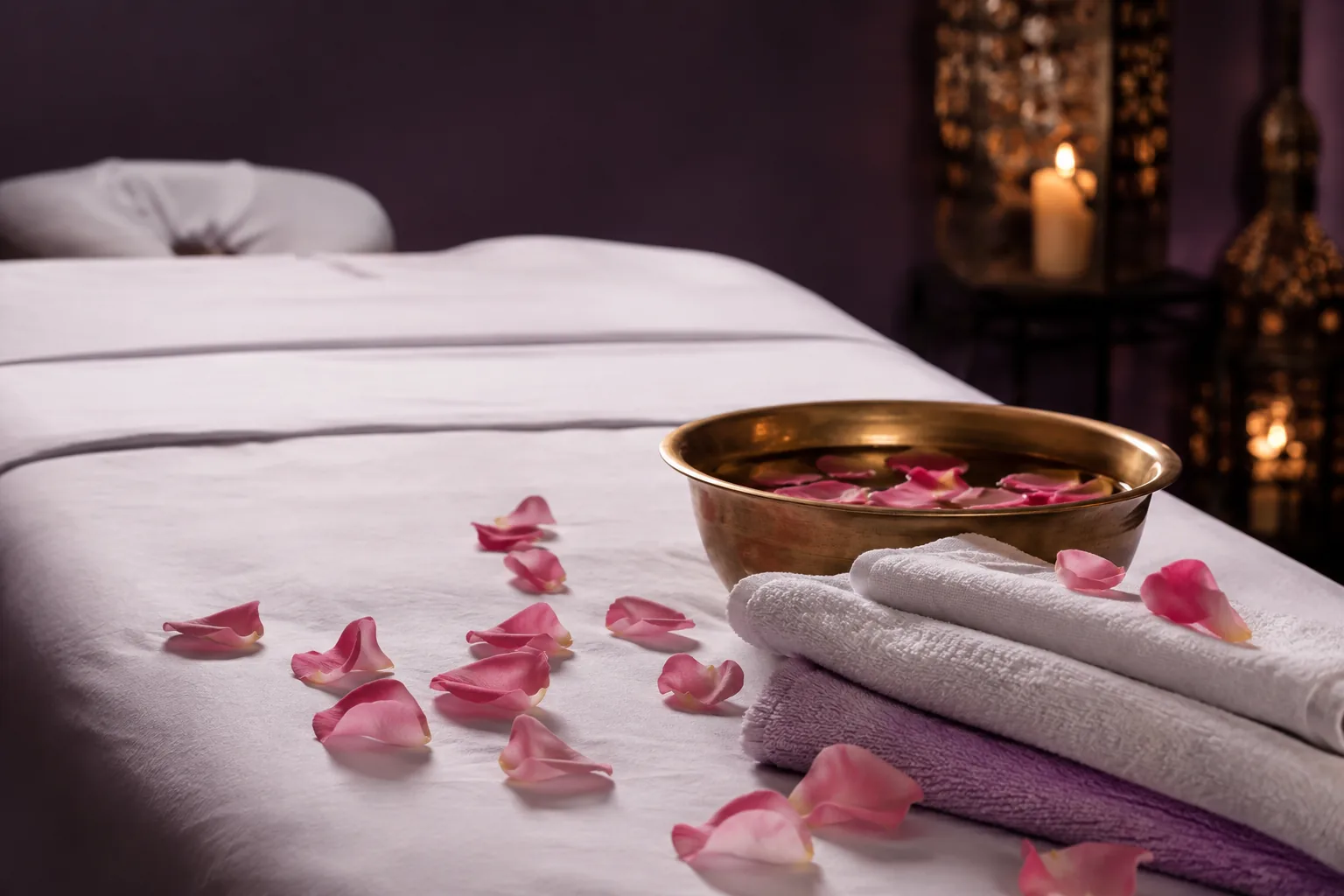 Seans öncesi hazırlanmış masaj masası — Lila Spa, Yenibosna misafirlerine hizmet veren salon